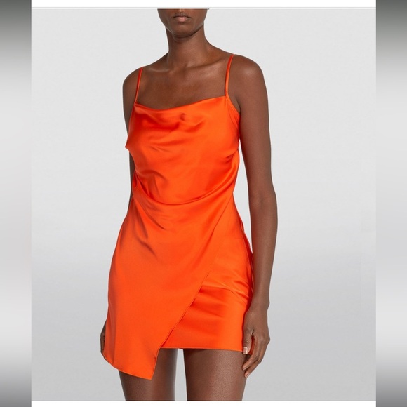 GUC Nanushka Emila Wrap Effect Mini Dress in Blood Orange. Size L. - Picture 2 of 8